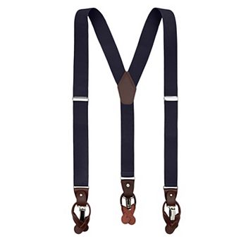 Jacob Alexander Men's Solid Elastic Suspenders - Convertible Leather Ends & Clips, Y-Back