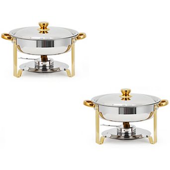 2 Pack Chafing Dishes for Buffet, 5-qt Round Buffet Servers and Food Warmer Set with Lid, Gold