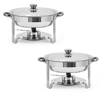 2 Pack Chafing Dishes for Buffet, 5-qt Round Buffet Servers and Food Warmer Set with Lid, Silver