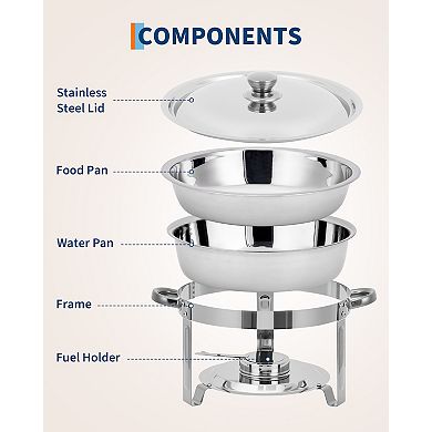 2 Pack Chafing Dishes for Buffet, 5 QT Round Buffet Servers and Food Warmer Set with Lid, Silver
