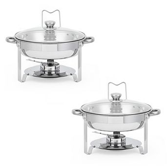 2 Pack Chafing Dishes Set, 5-qt Round Buffet Servers and Food Warmer Set with Glass Lid, Holder