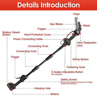 2-in-1 Cordless Pole Saw & Mini Chainsaw with Adjustable Length, 2 Batteries & 4/6in Chains