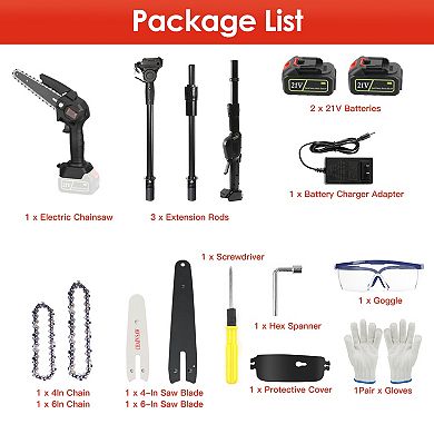 2-in-1 Cordless Pole Saw & Mini Chainsaw with Adjustable Length, 2 Batteries & 4/6in Chains