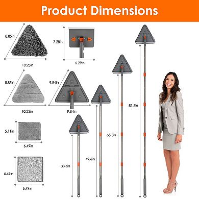 2-in-1 Baseboard & Wall Cleaner Mop with Squeegee, Extendable Handle, 8 Reusable Chenille Pads, 360°