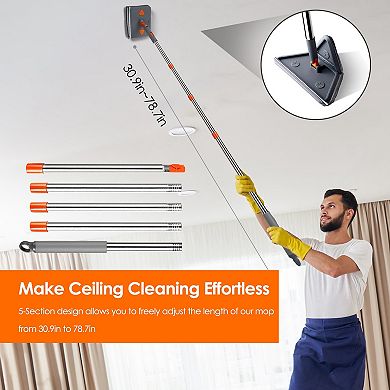 2-in-1 Baseboard & Wall Cleaner Mop with Squeegee, Extendable Handle, 8 Reusable Chenille Pads, 360°