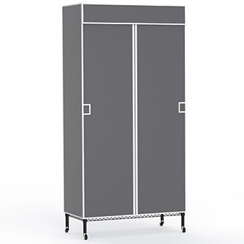 2 tier Portable Clothing Rack with Cover, 2 Rods, 2 Hooks, 4 Wheels Wardrobe Closet
