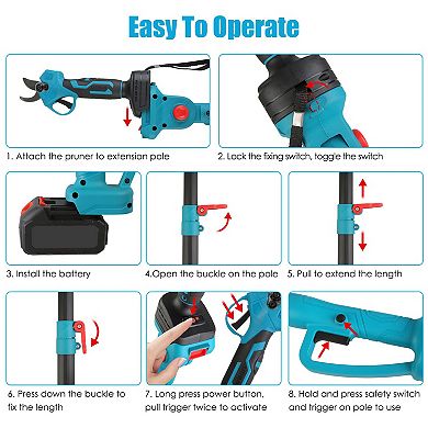 2-in-1 Cordless Electric Pruning Shears with Pole, 21V 4.0Ah, 13FT Reach