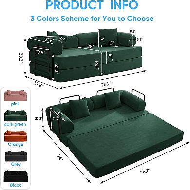 78.7"W Convertible Folding Mattress Couch