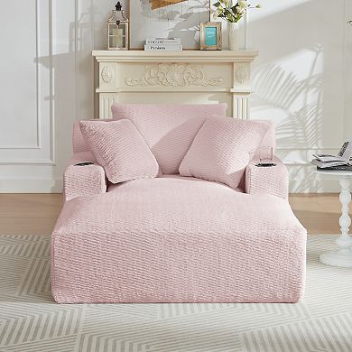 Oversized Faux Fur Compression Lounge Chair with 2 Cup Holders & Side Pockets No Assembly