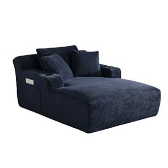 Oversized Faux Fur Compression Lounge Chair with 2 cup Holders & Side Pockets No Assembly