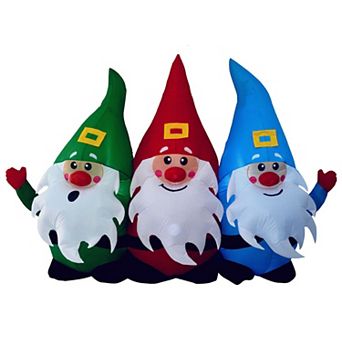 GOOSH 7.5 FT Long Christmas Inflatable Gnomes Three Midgets Holding Hands with Built-in LEDs