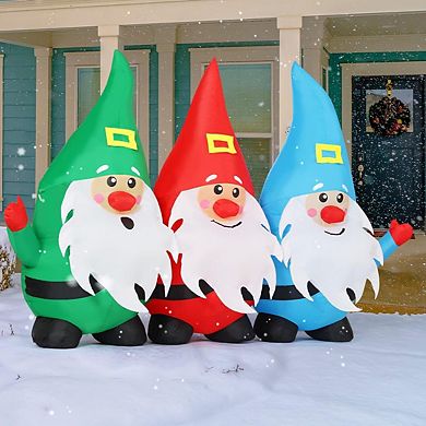 GOOSH 7.5 FT Long Christmas Inflatable Gnomes Three Midgets Holding Hands with Built-in LEDs