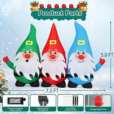 GOOSH 7.5 FT Long Christmas Inflatable Gnomes Three Midgets Holding Hands with Built-in LEDs