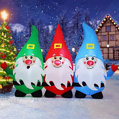 GOOSH 7.5 FT Long Christmas Inflatable Gnomes Three Midgets Holding Hands with Built-in LEDs