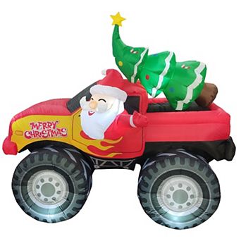 GOOSH 7.2 FT Inflatable Santa Monster Truck with Christmas Tree and LED Lights