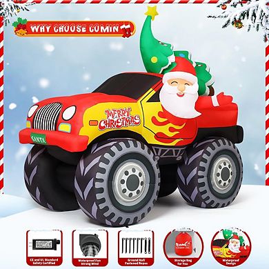 GOOSH 7.2 FT Inflatable Santa Monster Truck with Christmas Tree and LED Lights