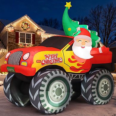 GOOSH 7.2 FT Inflatable Santa Monster Truck with Christmas Tree and LED Lights