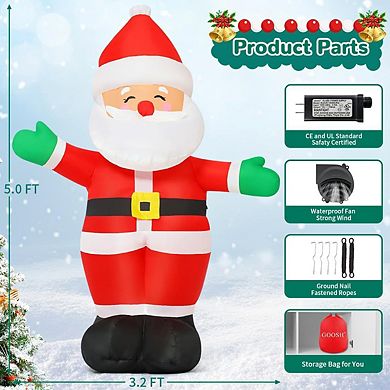 GOOSH 5 FT Christmas Inflatables Santa Claus Standing Santa with Built-in LEDs