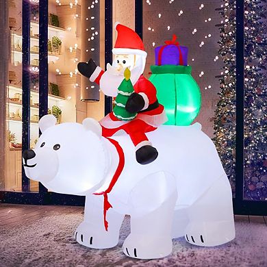 GOOSH 6 FT Christmas Inflatables Santa Clause Riding Bear with Shaking Head with LED Lights