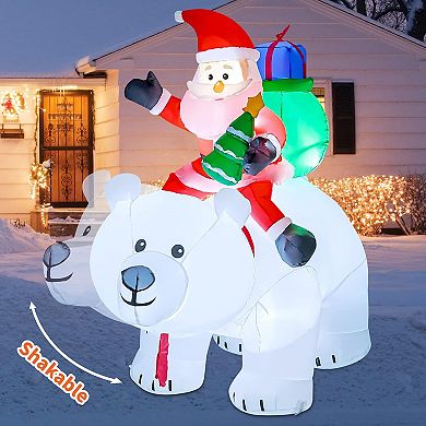 GOOSH 6 FT Christmas Inflatables Santa Clause Riding Bear with Shaking Head with LED Lights