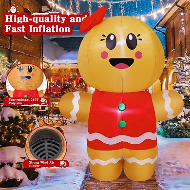 GOOSH 6.7 FT Christmas Inflatables Gingerbread Girl Inflatable with Built-in LEDs