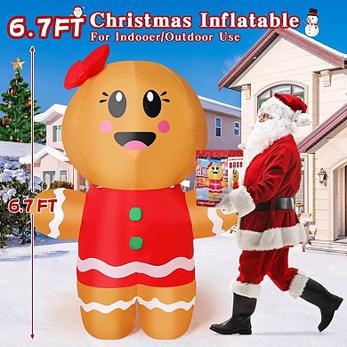 GOOSH 6.7 FT Christmas Inflatables Gingerbread Girl Inflatable with Built-in LEDs
