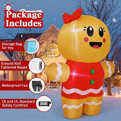 GOOSH 6.7 FT Christmas Inflatables Gingerbread Girl Inflatable with Built-in LEDs