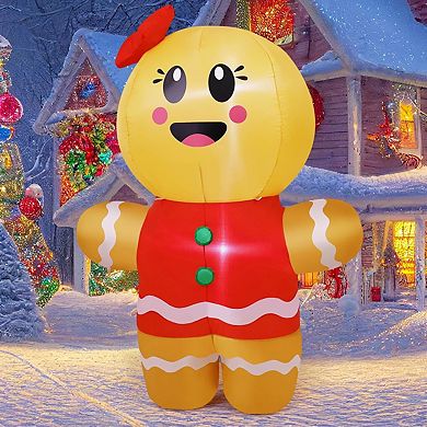 GOOSH 6.7 FT Christmas Inflatables Gingerbread Girl Inflatable with Built-in LEDs