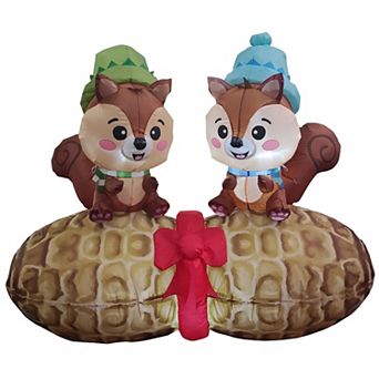 GOOSH 5 FT Inflatable Chipmunk Duo on Peanut Yard Decoration with LED Lights