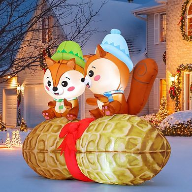 GOOSH 5 FT Inflatable Chipmunk Duo on Peanut Yard Decoration with LED Lights