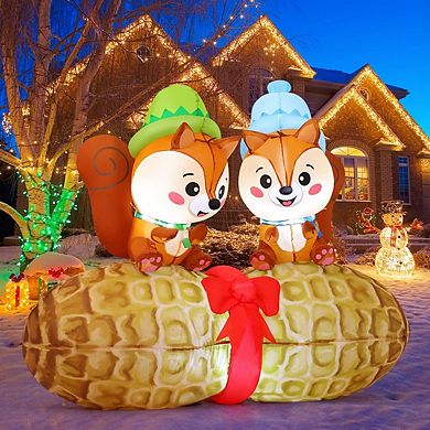 GOOSH 5 FT Inflatable Chipmunk Duo on Peanut Yard Decoration with LED Lights