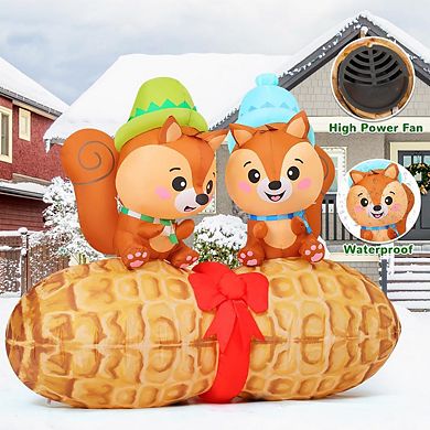 GOOSH 5 FT Inflatable Chipmunk Duo on Peanut Yard Decoration with LED Lights