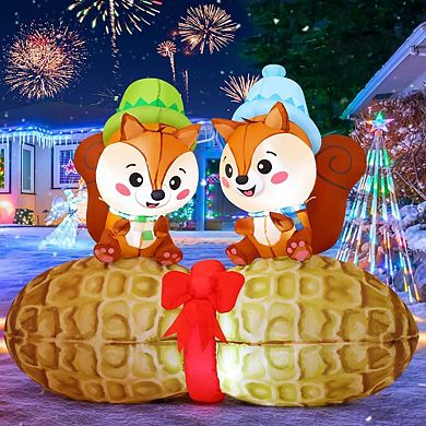GOOSH 5 FT Inflatable Chipmunk Duo on Peanut Yard Decoration with LED Lights