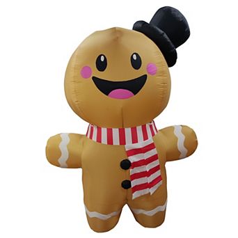 GOOSH 6.2 FT Inflatable Gingerbread Man with Top Hat and Scarf Yard Decoration
