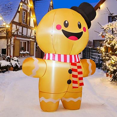GOOSH 6.2 FT Inflatable Gingerbread Man with Top Hat and Scarf Yard Decoration