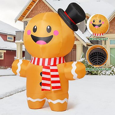GOOSH 6.2 FT Inflatable Gingerbread Man with Top Hat and Scarf Yard Decoration