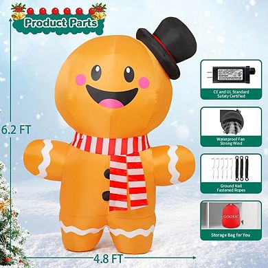 GOOSH 6.2 FT Inflatable Gingerbread Man with Top Hat and Scarf Yard Decoration