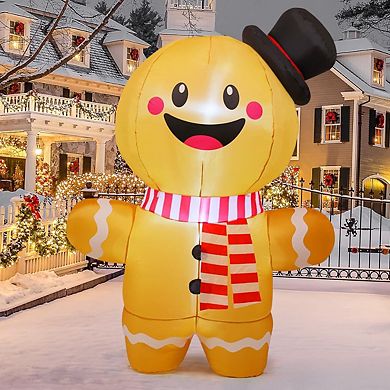 GOOSH 6.2 FT Inflatable Gingerbread Man with Top Hat and Scarf Yard Decoration
