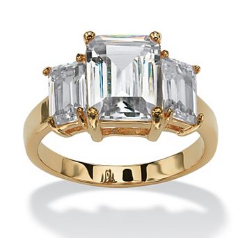 PalmBeach Jewelry Emerald-Cut Birthstone Ring Gold-Plated