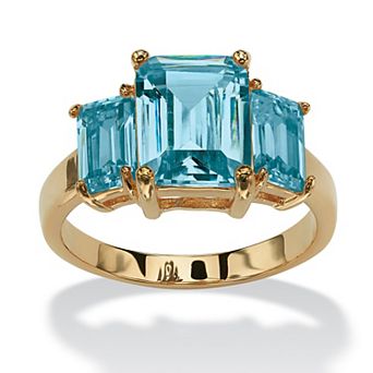 PalmBeach Jewelry Emerald-Cut Birthstone Ring Gold-Plated