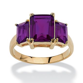 PalmBeach Jewelry Emerald-Cut Birthstone Ring Gold-Plated