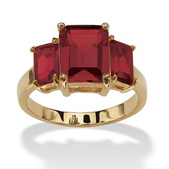 PalmBeach Jewelry Emerald-Cut Birthstone Ring Gold-Plated