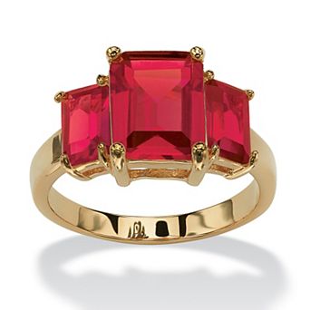 PalmBeach Jewelry Emerald-Cut Birthstone Ring Gold-Plated