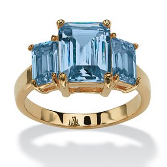 PalmBeach Jewelry Emerald-Cut Birthstone Ring Gold-Plated