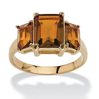 PalmBeach Jewelry Emerald-Cut Birthstone Ring Gold-Plated