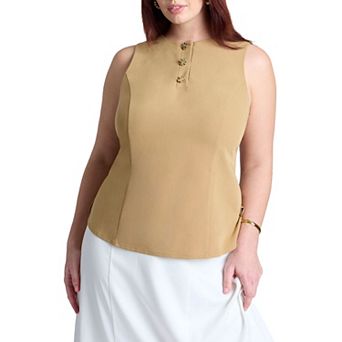 ELOQUII Women's Plus Size Button Detail Sleeveless Top