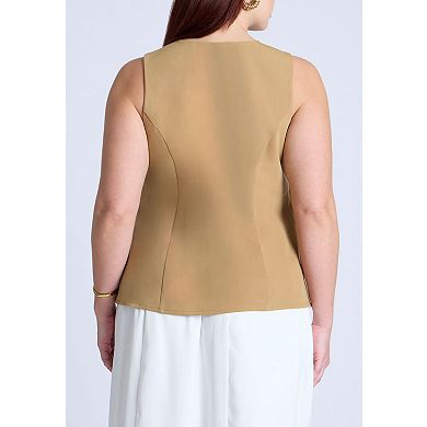 ELOQUII Women's Plus Size Button Detail Sleeveless Top