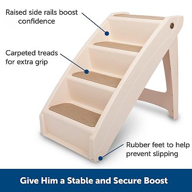 Portable Pet Stairs: 4-step, lightweight, non-slip, holds 150 lbs. Easy storage