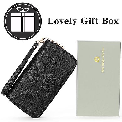 Women's Double Zipper Wallet with RFID Blocking, Large Capacity, Leather, Multiple Colors