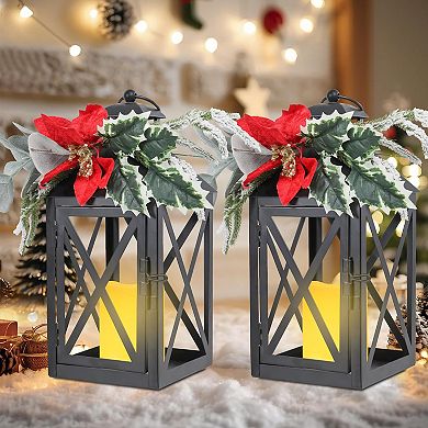 Battery Operated Decorative Lanterns with Floral & Greenery for Indoors/Outdoors